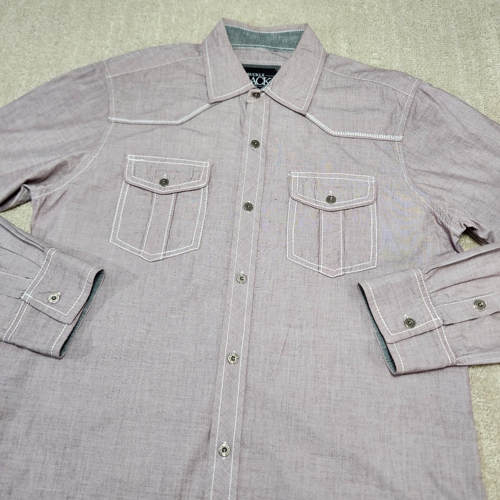 Buckle Black Shirt Men Large Slim Fit Thick Stitch Rockbilly Y2K Button Up Gray